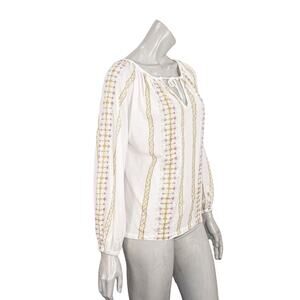 Mes Demoiselles Paris Women's Boho Pullover Blouse golden embroidered stripe 40